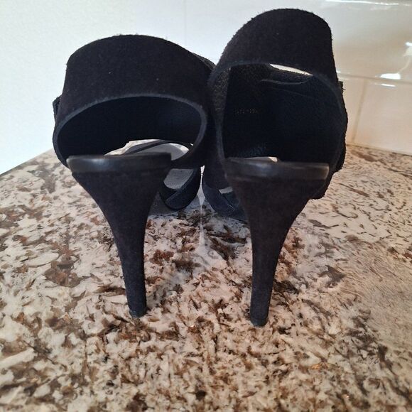 Pedro Garcia Black Leather Suede High Heel Open Toe Sandals  Size 39.5 - Picture 3 of 12